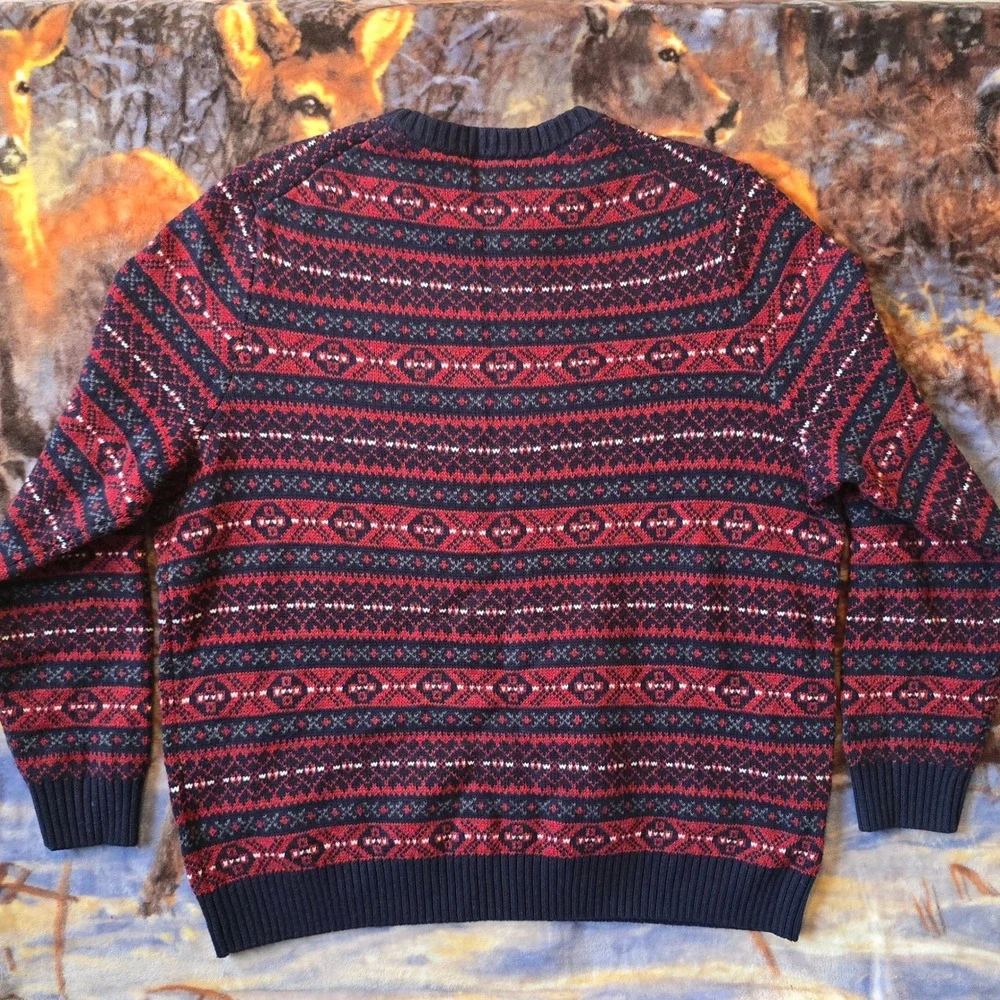 Vintage Style Croft&Barrow Red Geometric Striped Heavyweight Knit Sweater sz 2XL